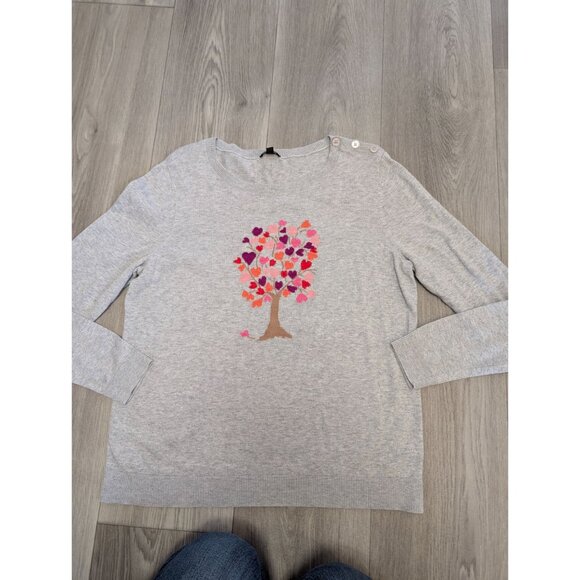 Talbots Petite Light Gray Sweater Heart Tree  Button Shoulder Detail Size LP - Picture 4 of 9